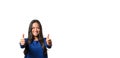 Elated successful young woman giving a double thumbs up Royalty Free Stock Photo