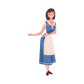 Elated Woman Housewife Showing Welcome Gesture with Hand Vector Illustration