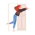 Elated Woman with Outstretched Arms Running Toward Someone Vector Illustration