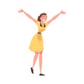 Elated Woman with Outstretched Arms Running Toward Someone Vector Illustration