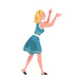 Elated Woman with Outstretched Arms Walking Toward Someone Vector Illustration