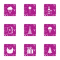 Elation icons set, grunge style