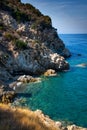 Elba Island, rugged coast cliffs and transparent turquoise water, Italy, Tuscany.