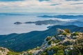Panoramic view from the top of Capanne Mountain in Elba Island, Tuscany, Italy. Royalty Free Stock Photo