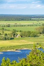 The Elbauen in Lower Saxony, Germany. You see a landscape with fields, meadows and the river Elbe Royalty Free Stock Photo