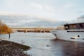 Elbe river in Litomerice in Czechia on 1. January 2024 on colour film photo - blurriness and noise of scanned 35mm film were