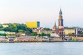 Elbe riverside in Hamburg with saint michaelis church, Germany