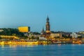 Elbe riverside in Hamburg with saint michaelis church, Germany