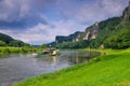 Elbe sandstone mountains, river and ship