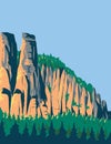 Elbe Sandstone Mountains in Saxon Switzerland National Park Art Deco WPA Poster Art