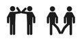 Elbow bump and foot tap icon. New greeting to avoid the spread of coronavirus. Two friends meet, instead of greeting with a hug