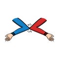 Touching elbows handshake cartoon on white background Royalty Free Stock Photo