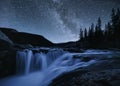 Elbow Falls with Milky Way in night sky on national park at Kananaskis