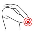 Elbow hurts thin line icon, body pain concept, elbow pain vector sign on white background, outline style icon for mobile Royalty Free Stock Photo