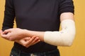 Elbow injury medical bandage Royalty Free Stock Photo