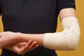 Elbow injury medical bandage Royalty Free Stock Photo