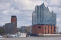 Elbphilharmonie concert hall in Hamburg with the boats marina on the front