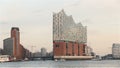 Elbphilharmonie in hamburg, germany filmed from a boat on elbe river 2016