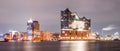 Elbphilharmonie and Hamburg harbor at night