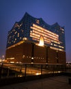Elbphilharmony building facade in Hamburg at night
