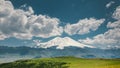 Elbrus Mount And Green Hills At Sunny Summer Day. Elbrus Region