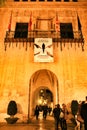 Banner hanging from the town hall balcony against gender violence