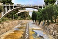 Elche, Alicante, Spain- November 16, 2018 - Landscape of the hillside of the Vinalopo River in Elche with its bridges and green