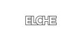 Elche in the Spain emblem. The design features a geometric style, vector illustration with bold typography in a modern font. The