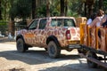 Safari car with tourists in zoo park, Elche, Spain