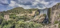 Elche swamp. Spectacular panorama and waterfall in the Elche reservoir. Royalty Free Stock Photo