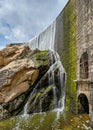 Elche swamp. Spectacular waterfall in the Elche reservoir. Royalty Free Stock Photo
