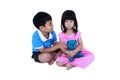 Elder brother reconcile or soothing a crying his sister. Isolate