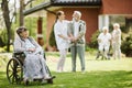 Disabled woman on the wheelchair reading a book Royalty Free Stock Photo