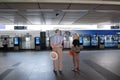 Elder foreign waits for skytrain at Siam Station Royalty Free Stock Photo