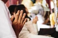 Elder hand pray obeisance in temple Royalty Free Stock Photo