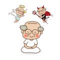An elder male meditating with angel and devil. Royalty Free Stock Photo