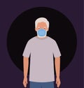 Elder man with mask against Covid 19 vector design