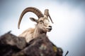 elder mountain goat with impressive horns on a boulder