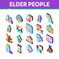 Elder People Pensioner Isometric Icons Set Vector