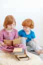 The elder sister reads to the brother of the book