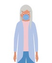 Elder woman with mask against Covid 19 vector design