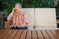 elder woman talk on mobile phone. elderly senior speaking on smartphone