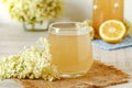 Elderberry flower drink with sliced lemon