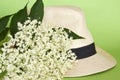 Elderberry flowers and summer hat Royalty Free Stock Photo