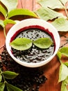 Elderberry jam on wood Royalty Free Stock Photo