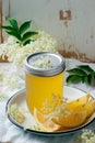 Elderflower cordial in glass jar .style vintage Royalty Free Stock Photo