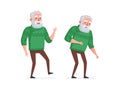 Elderly active joyful and unhealthy sick pensioner comparison. Healthy happy and sad tired old age concept. Weakness Royalty Free Stock Photo