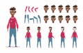 Elderly African American man character constructor for animation with various views, poses, gestures, emotions