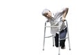 elderly Asian man with osteoarthritis, trying to stand With steel legs to help support to stand and walk Royalty Free Stock Photo