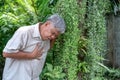 Elderly Asian man is suffering from chest pain, Due to recurrent heart disease